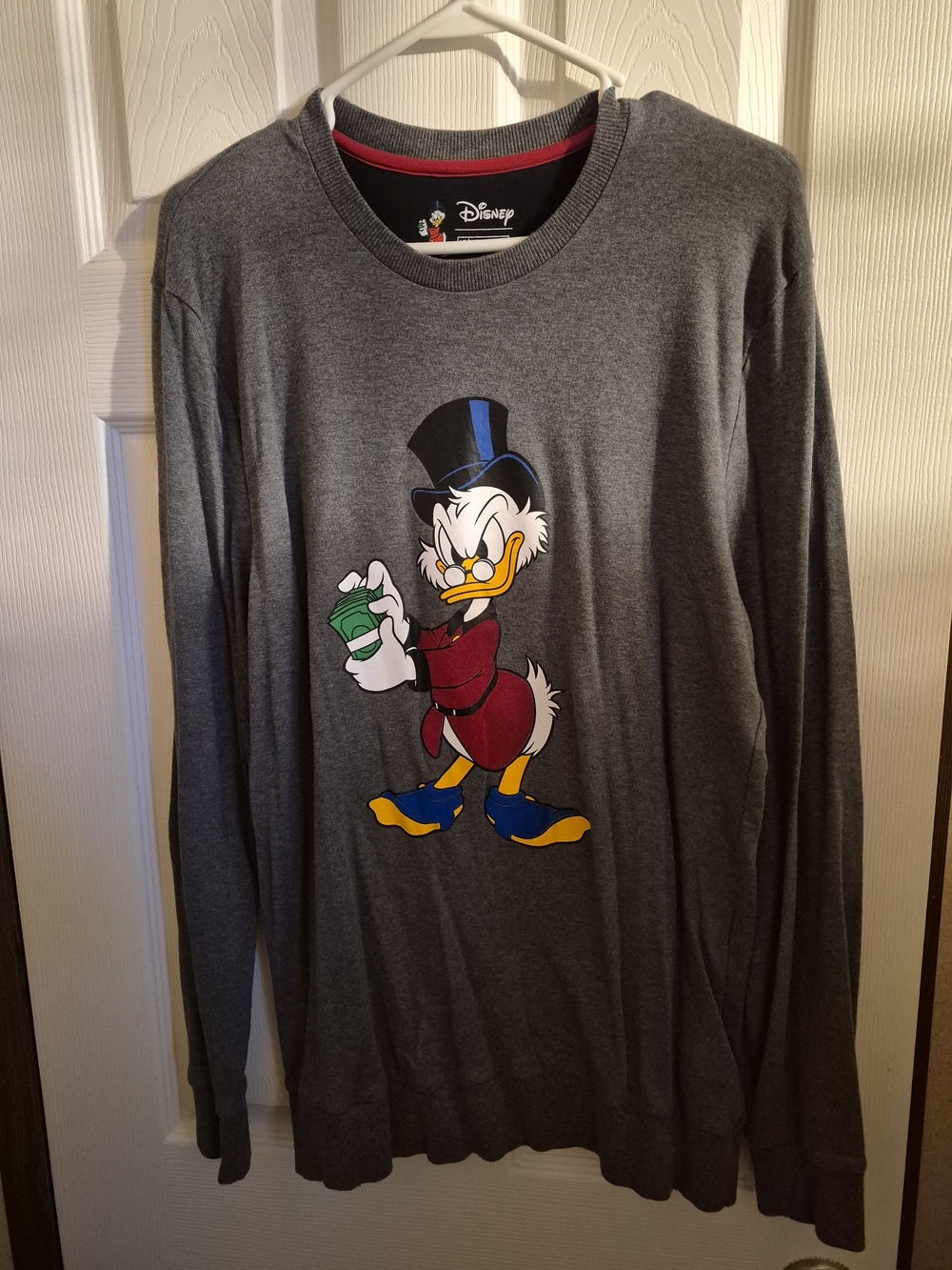 Disney Men’s Gray Scrooge McDuck Long Sleeve Graphic Shirt